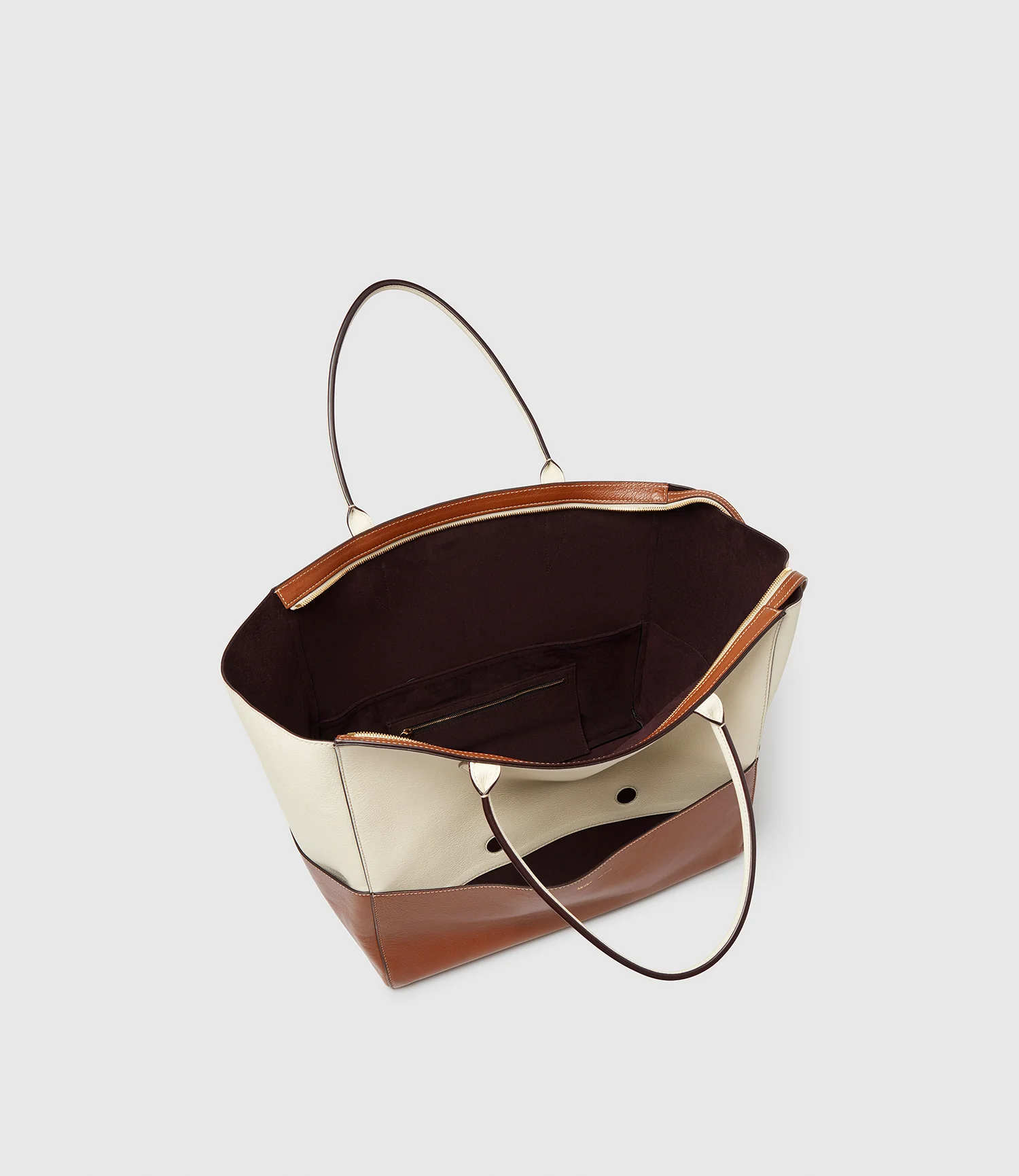 Incognito 42 Cabas Bag Smooth Calfskin White Sand and Cognac - Image 3
