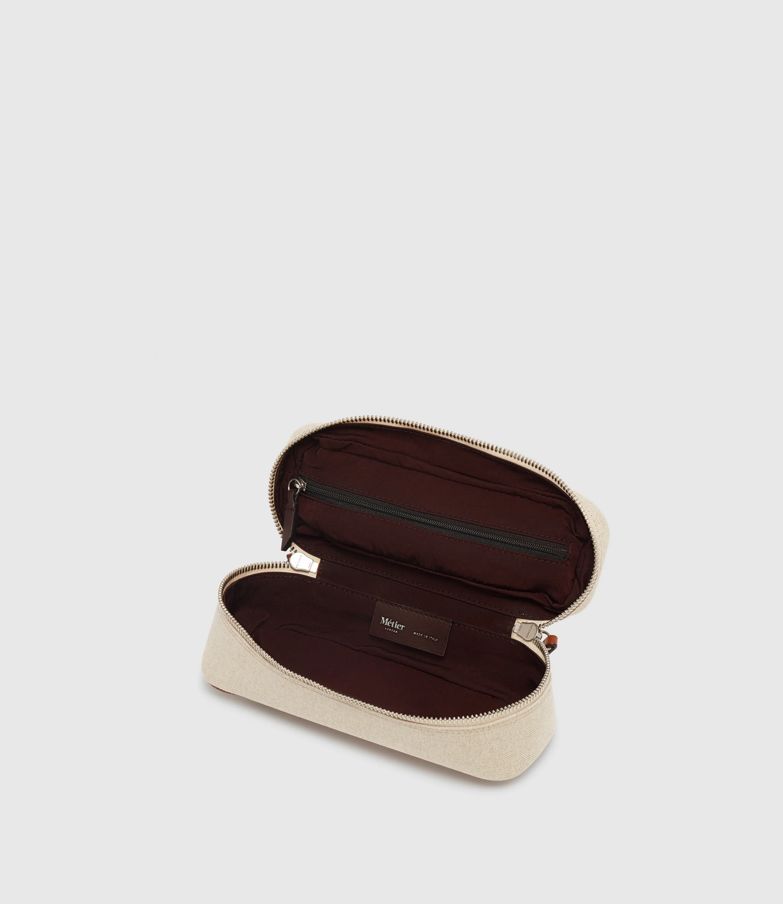 One Day Toiletry Bag Natural Linen with Cognac - Image 2