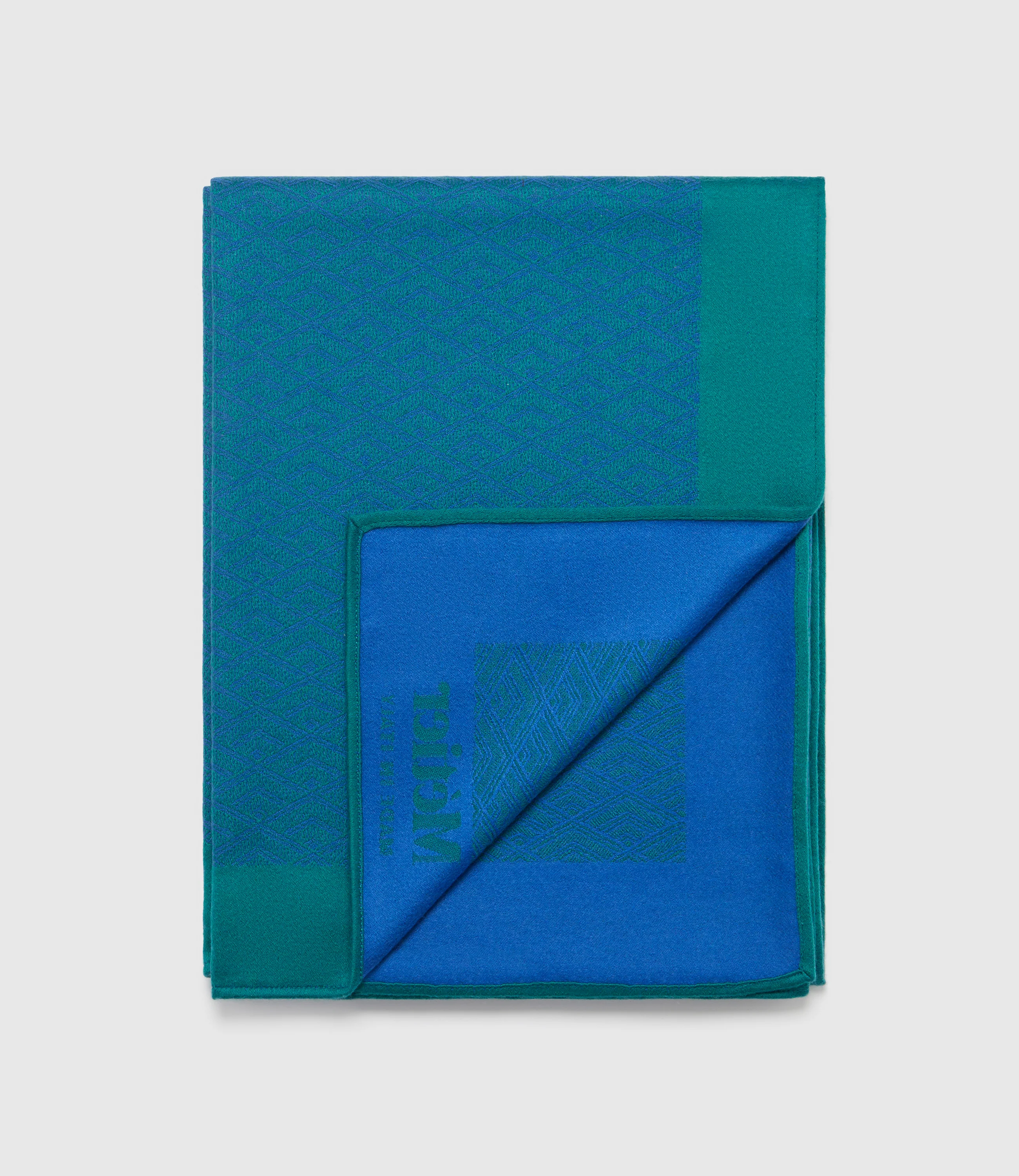 Small Cashmere Throw Yves Blue and Emerald - Image 2